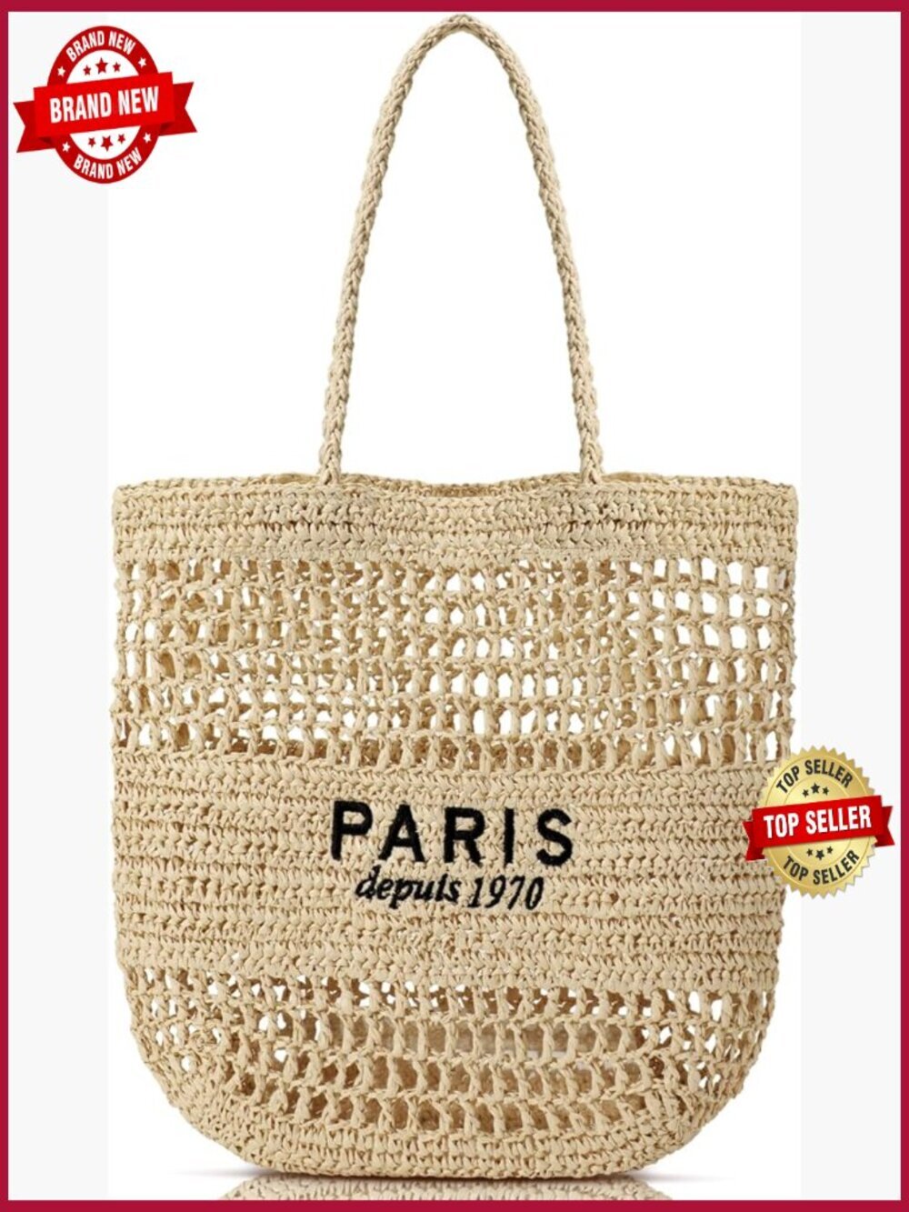 Handwoven Straw Beach Tote Bag Large Capacity Shoulder Bag